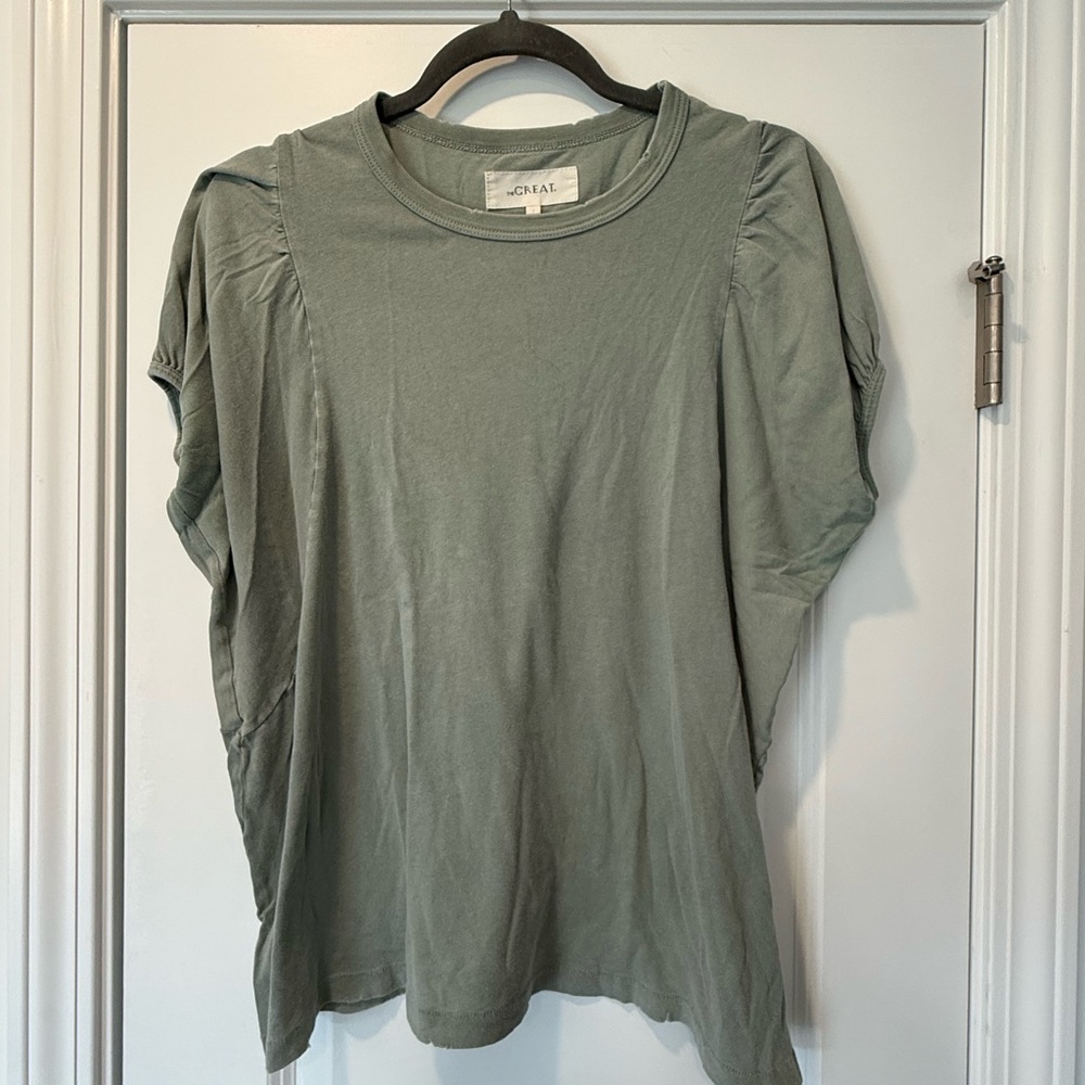 THE GREAT. Puff Sleeve Distressed tee